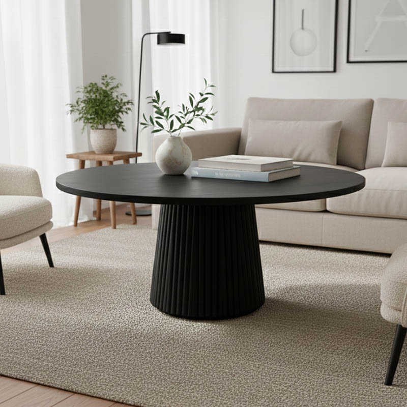 Τραπέζι Σαλονιού Canicule Pakoworld Μασίφ Ξύλο Ακακίας Μαύρο Φ80X40Εκ