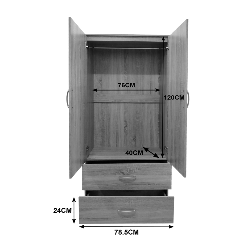 Ντουλάπα Δίφυλλη Με 2 Συρτάρια Lego Pakoworld Σε Sonoma Απόχρωση 80X42X180Εκ