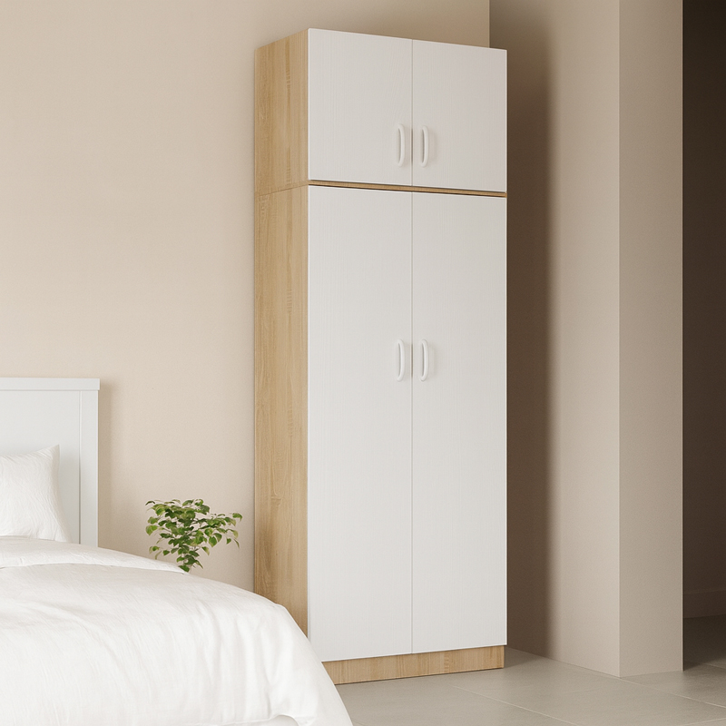 Ντουλάπα Δίφυλλη Και Πατάρι Lego Pakoworld Σε Sonoma-Λευκή Απόχρωση 80X42X240Εκ