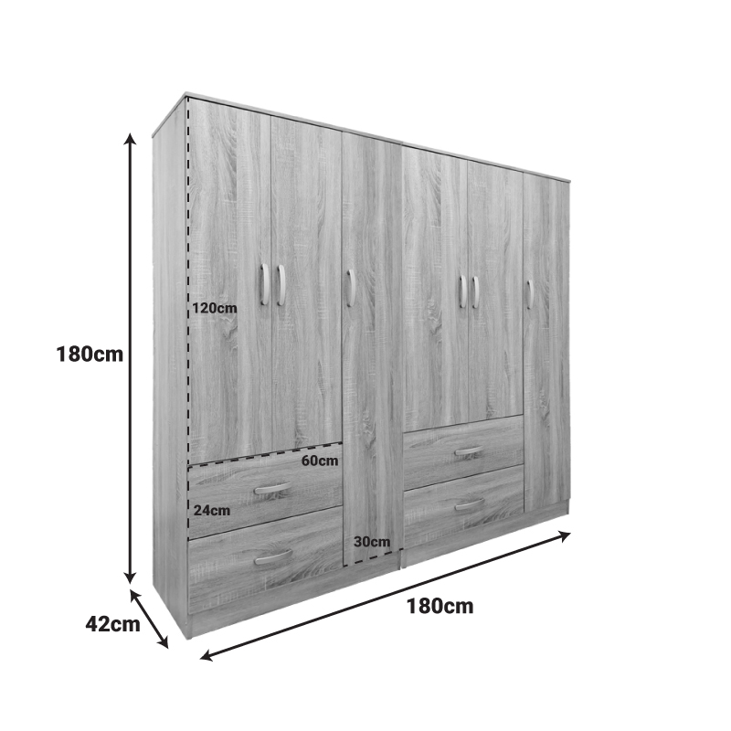 Ντουλάπα Εξάφυλλη Lego Pakoworld Sonoma 180X42X180Εκ