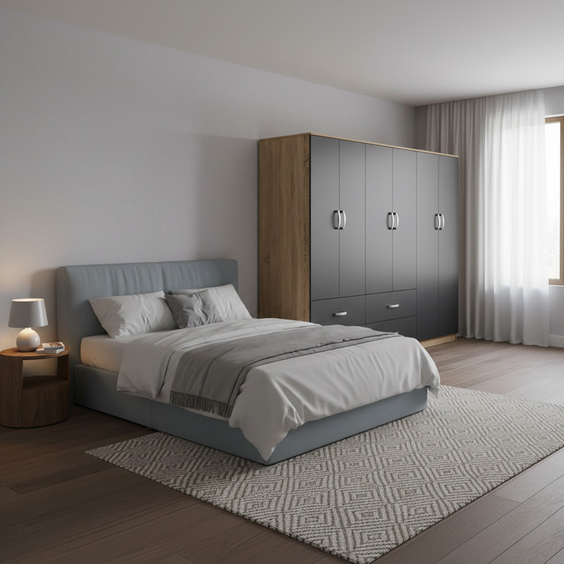 Ντουλάπα Εξάφυλλη Athos Pakoworld Sonoma-Ανθρακί 240X42X180Εκ