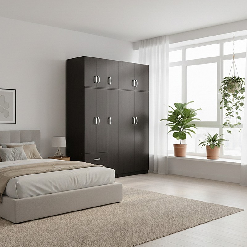 Ντουλάπα Πεντάφυλλη Με Πατάρι Athos I Pakoworld Wenge 170X42X240Εκ