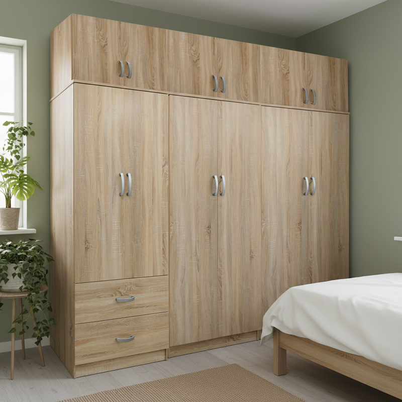 Ντουλάπα Εξάφυλλη Με Πατάρι Lego I Pakoworld Sonoma 240X42X240Εκ