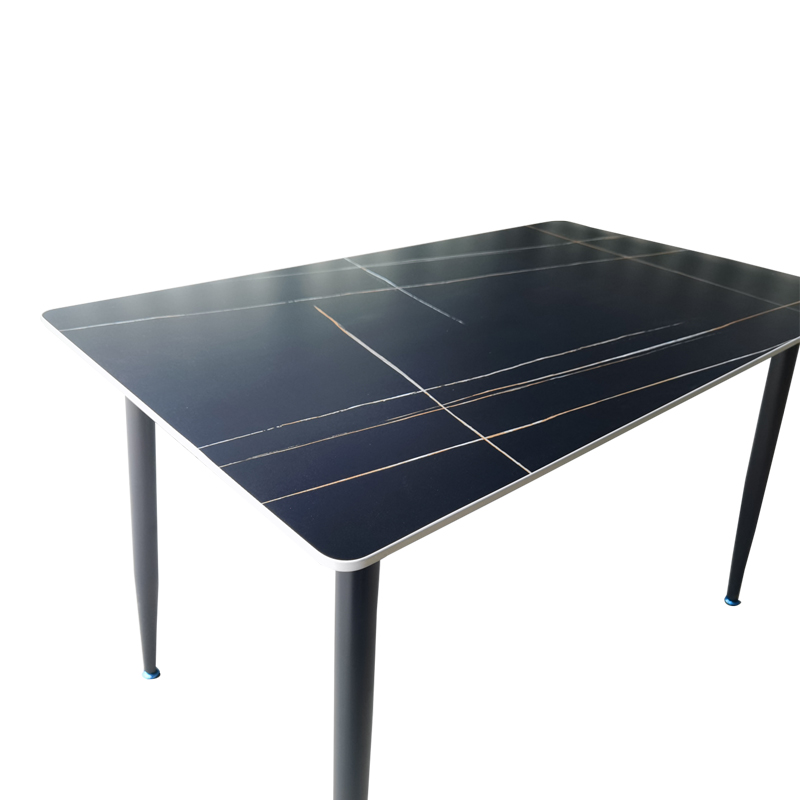 Τραπέζι Pembe Pakoworld Sintered Stone Μαύρη Όψη Μαρμάρου Με Μαύρα Μεταλλικά Πόδια 120X70X75Εκ