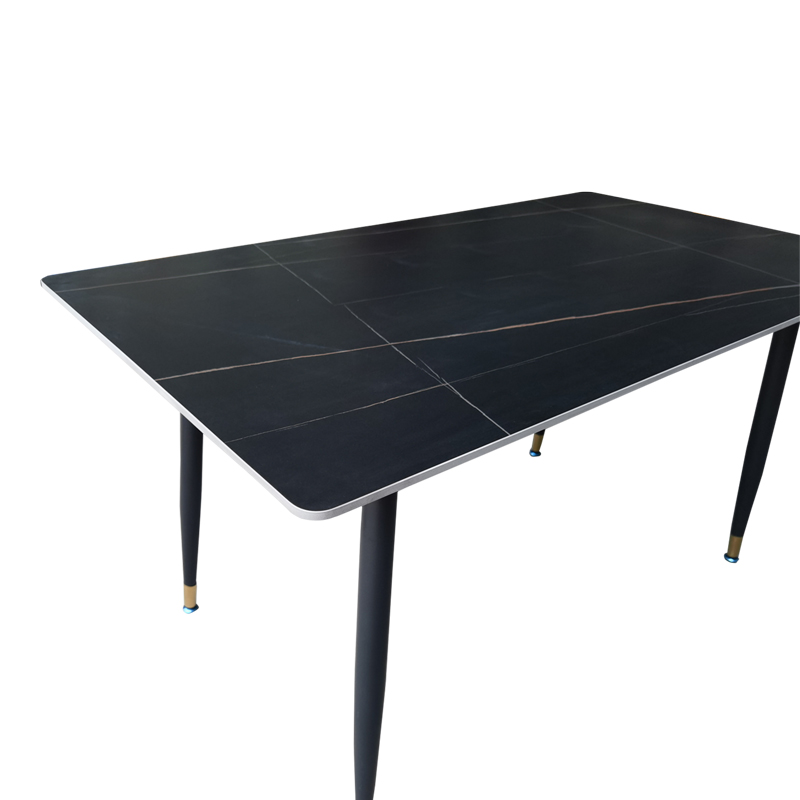 Τραπέζι Pembe Pakoworld Sintered Stone Μαύρη Όψη Μαρμάρου Με Μαύρα Μεταλλικά Πόδια 140X80X75Εκ