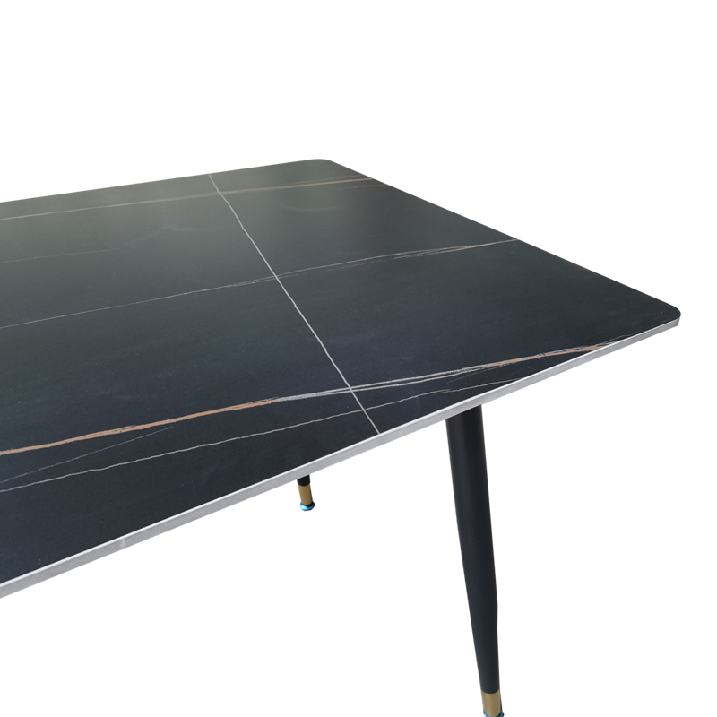 Τραπέζι Pembe Pakoworld Sintered Stone Μαύρη Όψη Μαρμάρου Με Μαύρα Μεταλλικά Πόδια 140X80X75Εκ