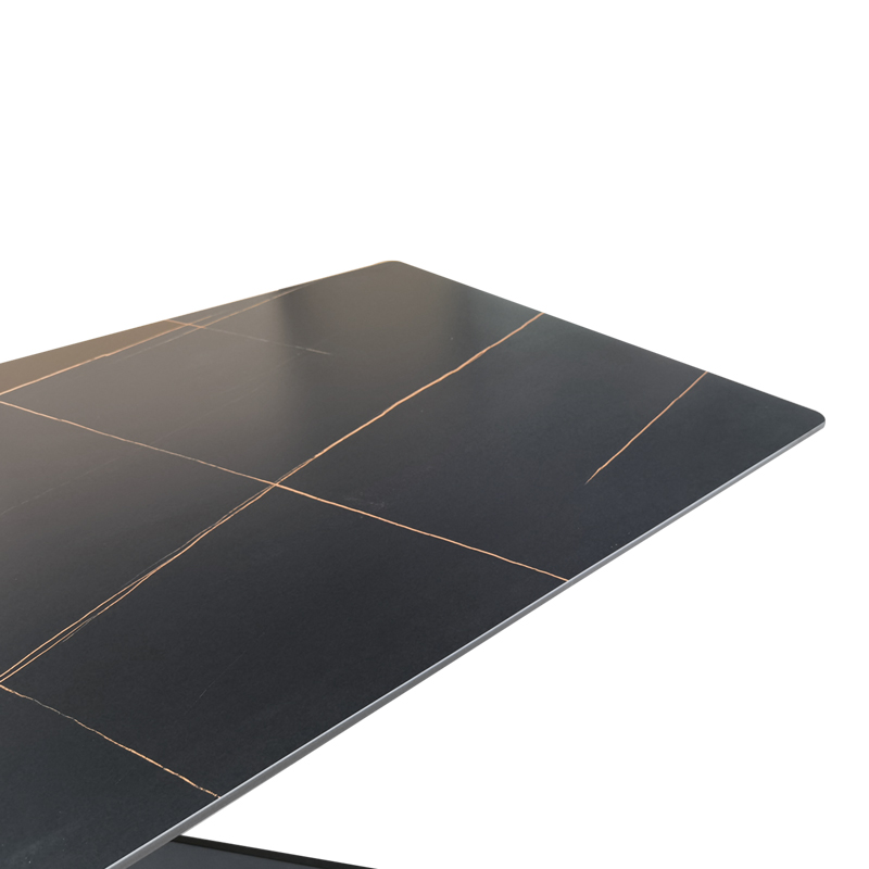 Τραπέζι Mattias Pakoworld Sintered Stone Μαύρη Όψη Μαρμάρου Με Μαύρα Μεταλλικά Πόδια 180X90X75Εκ