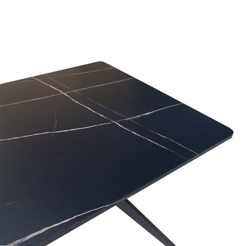 Τραπέζι Ezali Pakoworld Mdf Μαύρη Όψη Μαρμάρου Με Μαύρα Μεταλλικά Πόδια 140X80X75Εκ