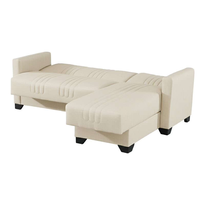 Γωνιακός Καναπές-Κρεβάτι Αναστρέψιμος Stashio Pakoworld Ύφασμα Κρεμ 202X143X84Εκ
