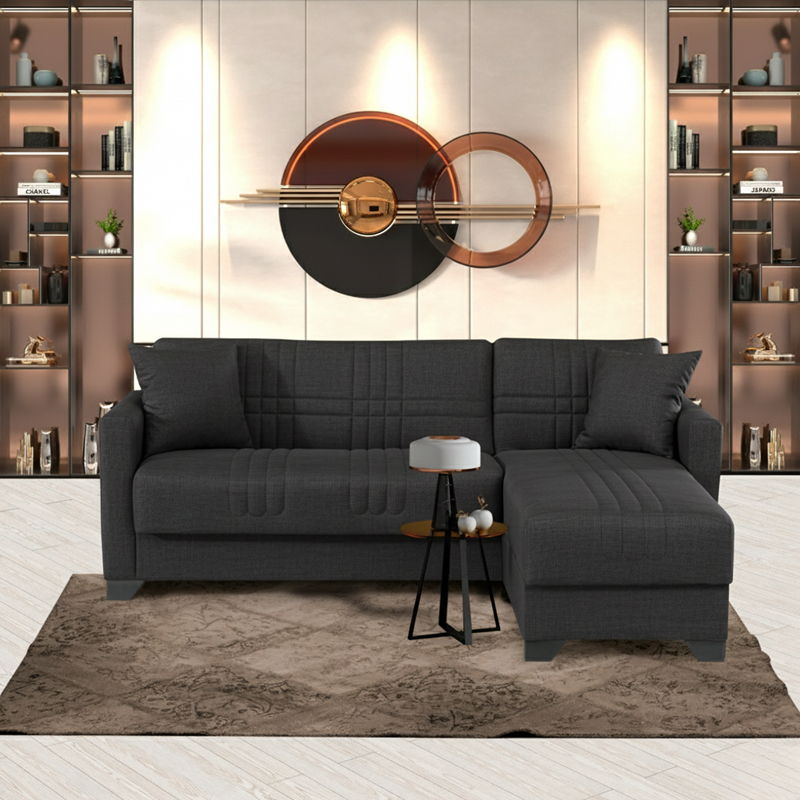 Γωνιακός Καναπές-Κρεβάτι Αναστρέψιμος Stashio Pakoworld Ύφασμα Ανθρακί 202X143X84Εκ
