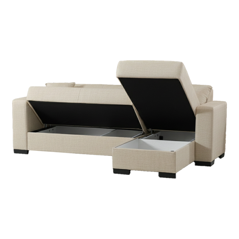 Γωνιακός Καναπές-Κρεβάτι Αναστρέψιμος Dumma Pakoworld Ύφασμα Κρεμ 226X148X86Εκ