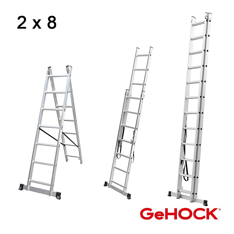 Διπλή Σκάλα Επεκτεινόμενη Αλουμινίου 2 x 8 Σκαλοπάτια GeHOCK
