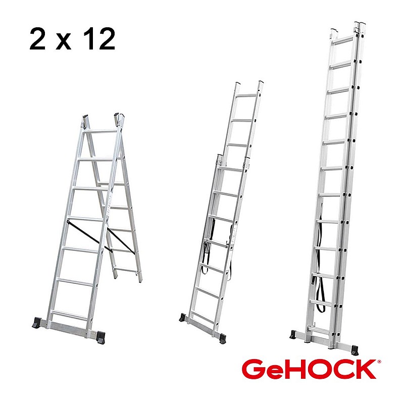 Διπλή Σκάλα Επεκτεινόμενη Αλουμινίου 2 x 12 Σκαλοπάτια GeHOCK