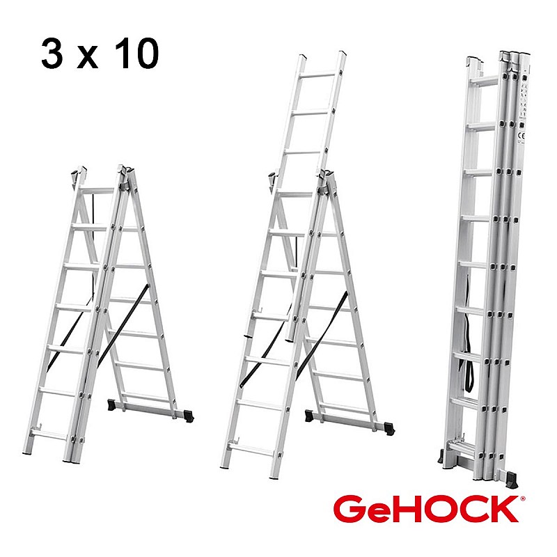 Τριπλή Σκάλα Επεκτεινόμενη Αλουμινίου 3 x 10 Σκαλοπάτια GeHOCK