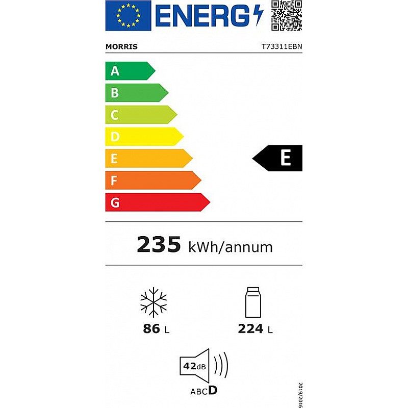 Ψυγειοκαταψύκτης 310lt Full NoFrost Υ188xΠ59.5xΒ63cm Inox Morris T73311EBN