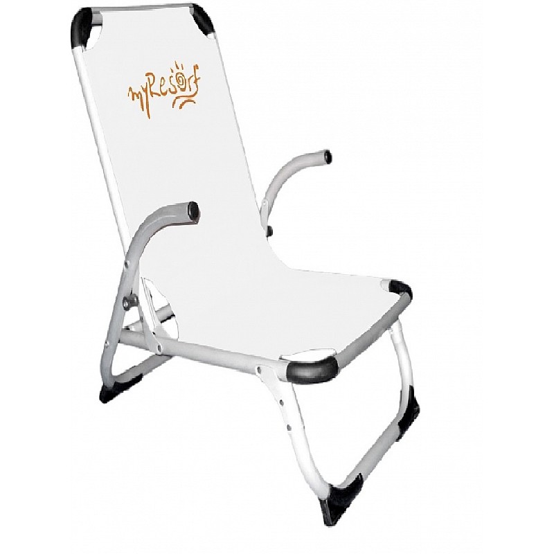 Καρέκλα παραλίας λευκή αλουμινίου ραβδωτή ενισχυμένη KING SIZE με ψηλή πλάτη ΤΕΧΤ 2*1 Campus 141-0354-8