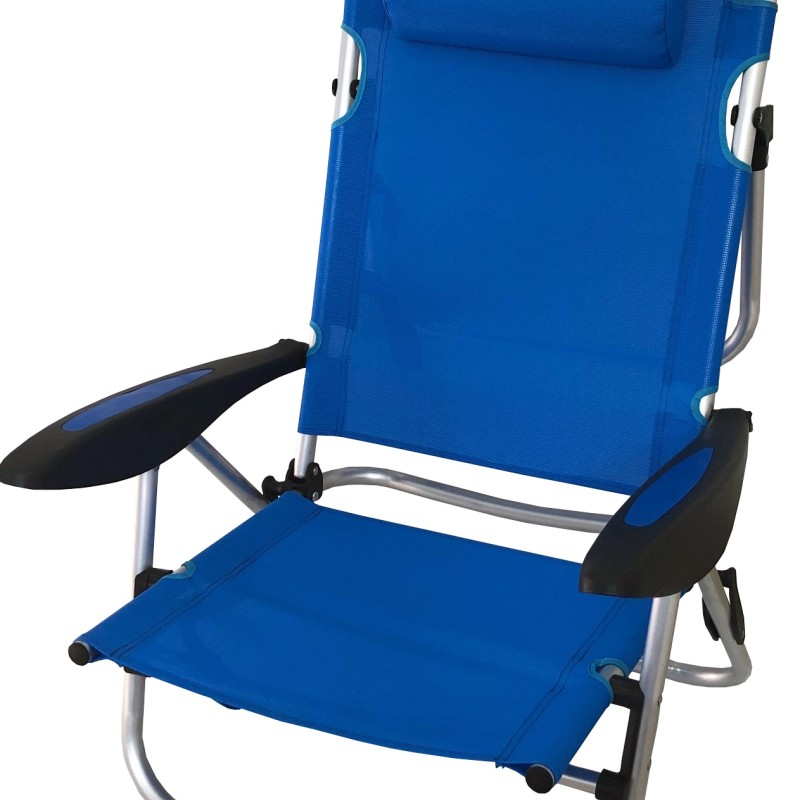 myResort ΚΑΡΕΚΛΑ ΠΑΡΑΛΙΑΣ ΑΛΟΥΜΙΝΙΟΥ ΜΠΛΕ ΜΕ ΜΠΡΑΤΣΑ ΤΕΧΤ 2x1- 5 ΘΕΣΕΩΝ ΜΕ ΜΑΞΙΛΑΡΙ