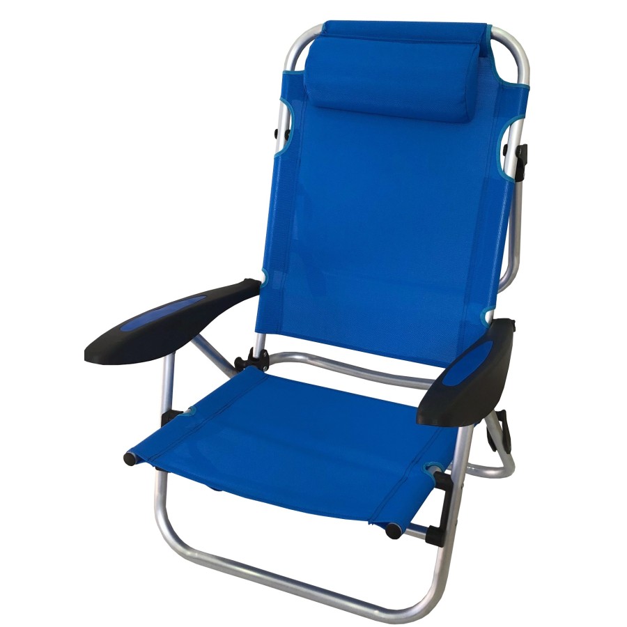 myResort ΚΑΡΕΚΛΑ ΠΑΡΑΛΙΑΣ ΑΛΟΥΜΙΝΙΟΥ ΜΠΛΕ ΜΕ ΜΠΡΑΤΣΑ ΤΕΧΤ 2x1- 5 ΘΕΣΕΩΝ ΜΕ ΜΑΞΙΛΑΡΙ