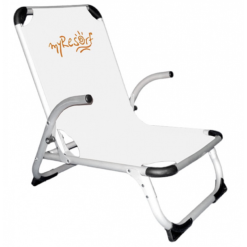 Καρέκλα παραλίας λευκή αλουμινίου ραβδωτή ενισχυμένη ψηλή πλάτη ΤΕΧΤ 2*1 Campus 141-9731-8