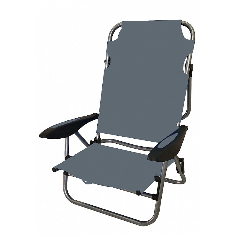 Καρέκλα παραλίας γκρι μεταλλική 4 θέσεων με μπράτσα & μεγάλο μαξιλάρι TEXT Campus 142-0583-10