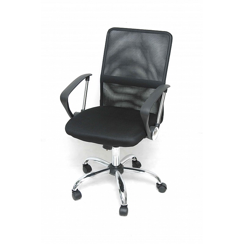 Καρέκλα γραφείου μαύρο Μπράτσα:χρωμίου με επένδυση PP Βάση:μεταλλική χρωμίου Velco 66-18665-1