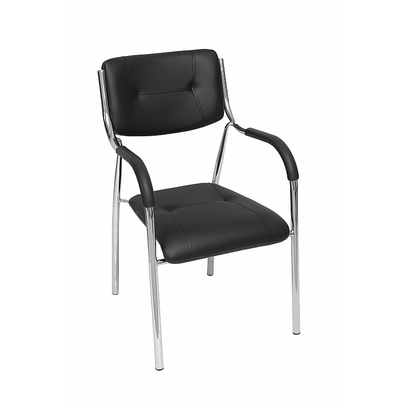 Κάθισμα επισκεπτού μαύρο μαλακό PVC πλάτη κάθισμα & μπράτσα Βάση:μεταλλική χρωμίου Velco 66-22280