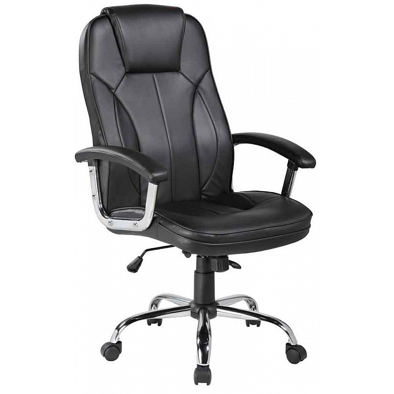 Καρέκλα γραφείου μαύρο Επιφάνεια:PU PVC Μπράτσα: Χρωμίου Βάση: Χρωμίου Μηχανισμός: δύο λειτουργειών (Relax,Ανύψωσης) Velco 66-23614