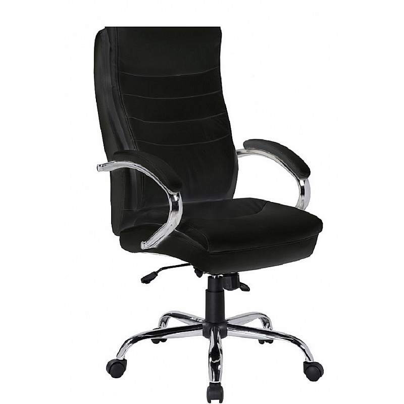 Καρέκλα γραφείου μαύρη επιφάνεια:PU PVC μπράτσα:χρωμίου βάση:χρωμίου μηχανισμός: δύο λειτουργιών (relax ,ανύψωσης) Velco 66-31527