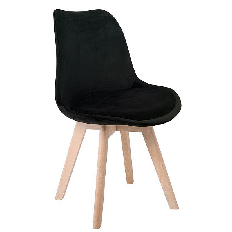 MARTIN Καρέκλα Οξιά Φυσικό, Ύφασμα Velure Μαύρο, Αμοντάριστη Ταπετσαρία