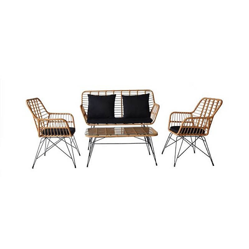 SALSA Set Σαλόνι Κήπου Μεταλ. Μαύρο, Wicker Φυσικό: Τραπέζι + Καναπέ 2Θέσιο + 2 Πολυθρόνες SALSA Set Σαλόνι Κήπου Μεταλ. Μαύρο, Wicker Φυσικό: Τραπέζι + Καναπέ 2Θέσιο + 2 Πολυθρόνες