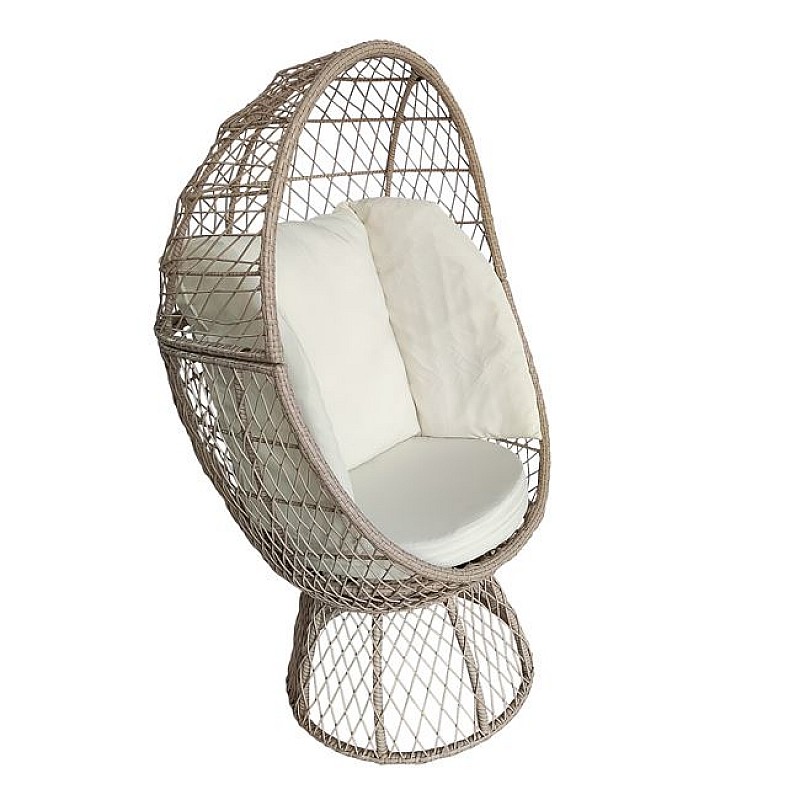 CROWN Πολυθρόνα Egg, Wicker Μπεζ, Μαξιλάρι Άσπρο