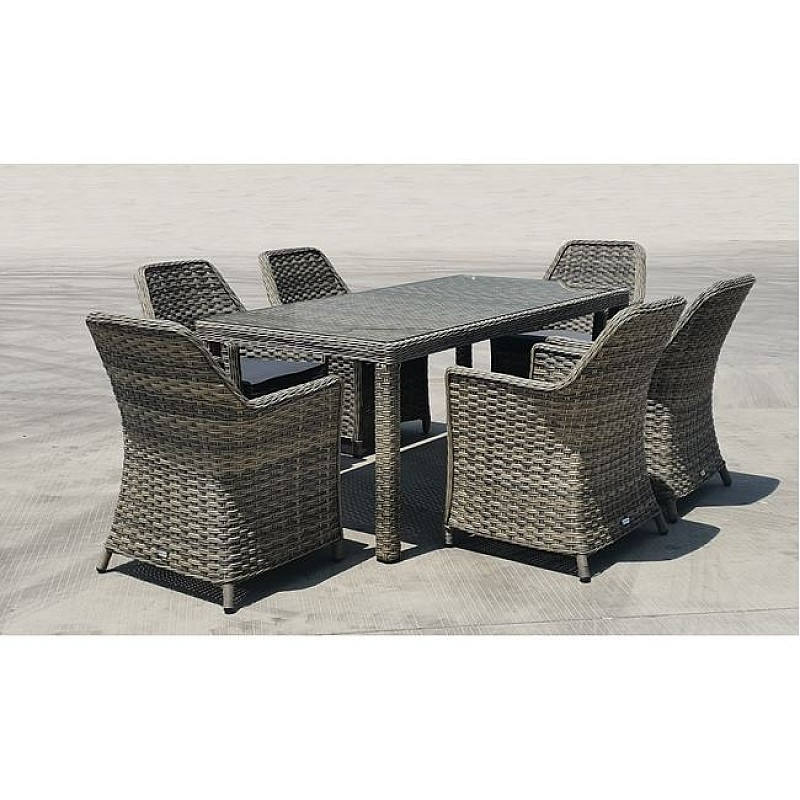 ESPERIA Set Τραπεζαρία Κήπου ALU,Wicker Grey Brown-Ανθρακί: Τραπέζι 180x90 + 6 Πολυθρόνες