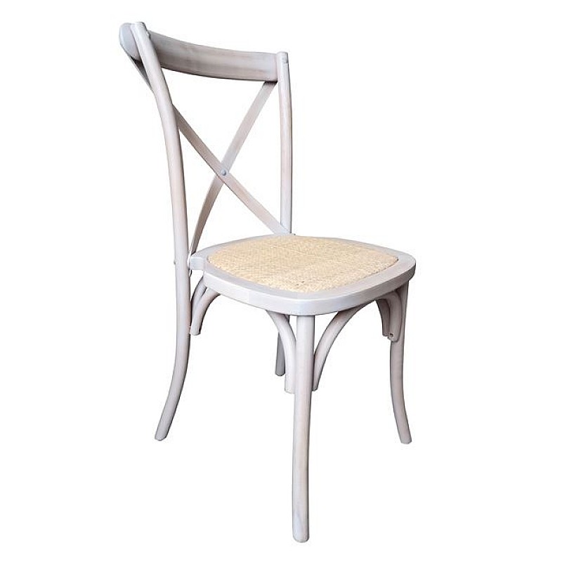 DESTINY Καρέκλα Τραπεζαρίας Οξυά Απόχρωση Decape Άσπρο, Κάθισμα Ψάθα, Στοιβαζόμενη