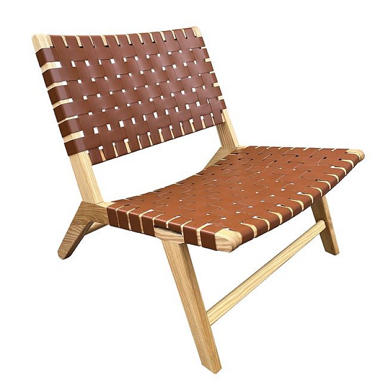 DUNE Lounge Καρέκλα, Ξύλο Απόχρωση Φυσικό, Κάθισμα-Πλάτη Ιμάντες Pu Καφέ