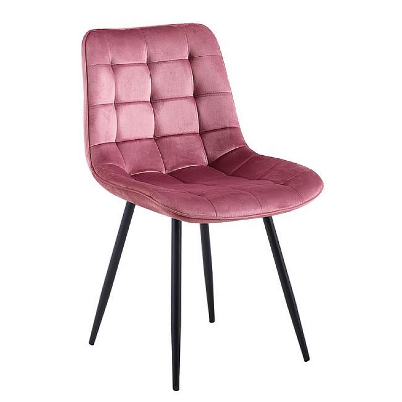 MYRIAM-R Καρέκλα Τραπεζαρίας, Μέταλλο Βαφή Μαύρο, Ύφασμα Velure Απόχρωση Dirty Pink