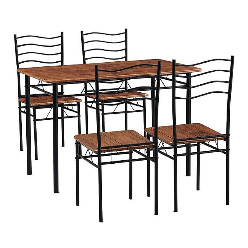 IVAR Set Τραπεζαρία Σαλονιού Κουζίνας: Τραπέζι + 4 Καρέκλες Μέταλλο Βαφή Μαύρο, Καρυδί
