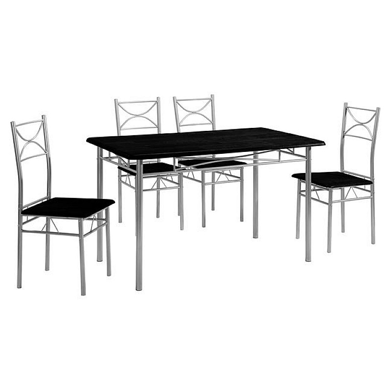 LORETO Set Τραπεζαρία Σαλονιού Κουζίνας: Τραπέζι + 4 Καρέκλες Μέταλλο Βαφή Silver, Wenge