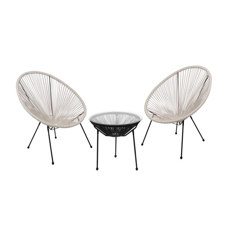 ACAPULCO Set Κήπου - Βεράντας: Τραπέζι+2 Πολυθρόνες, Μέταλλο Μαύρο / Rattan Άσπρο & Μαύρο