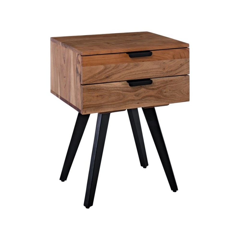 ANKO Κομοδίνο Μέταλλο Βαφή Μαύρο / Ξύλο Ακακία Φυσικό