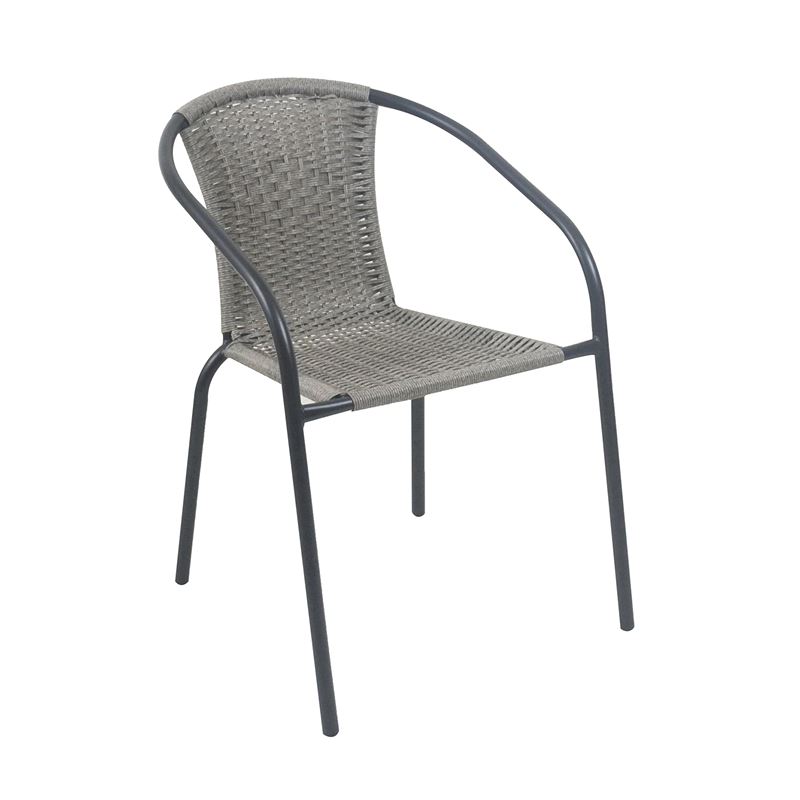 BALENO-W Πολυθρόνα Στοιβαζόμενη, Μέταλλο Βαφή Μαύρο, Wicker Mixed Grey