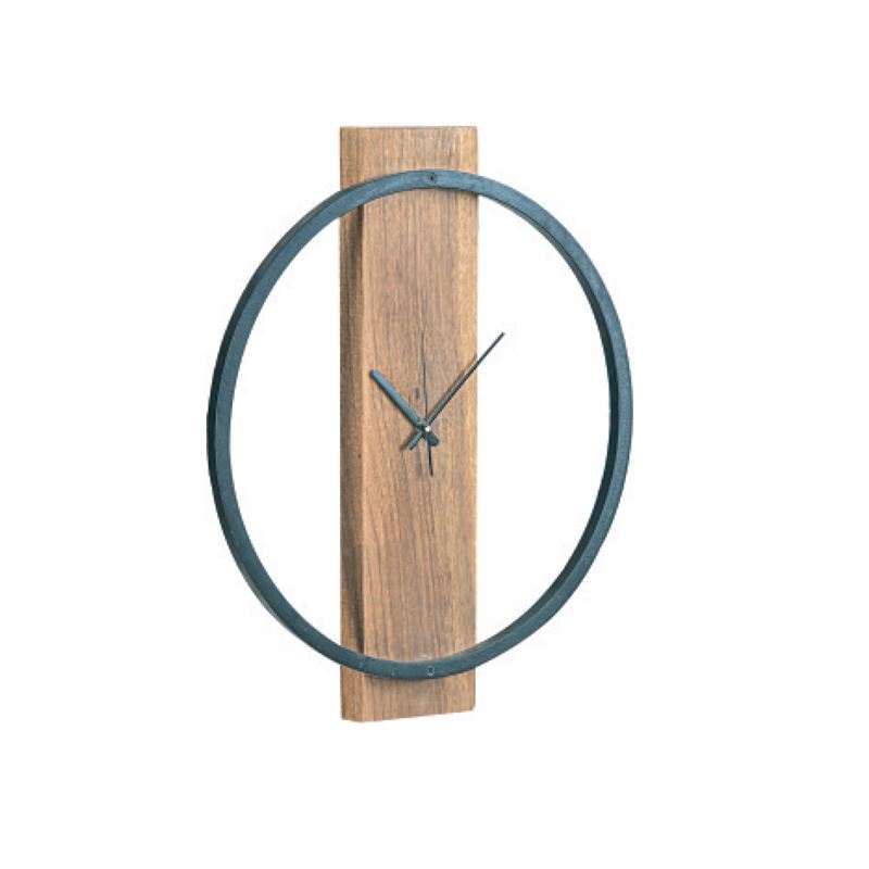 CLOCK-1 Ρολόι Τοίχου Μέταλλο Βαφή Μαύρο / Ξύλο Ακακία Φυσικό