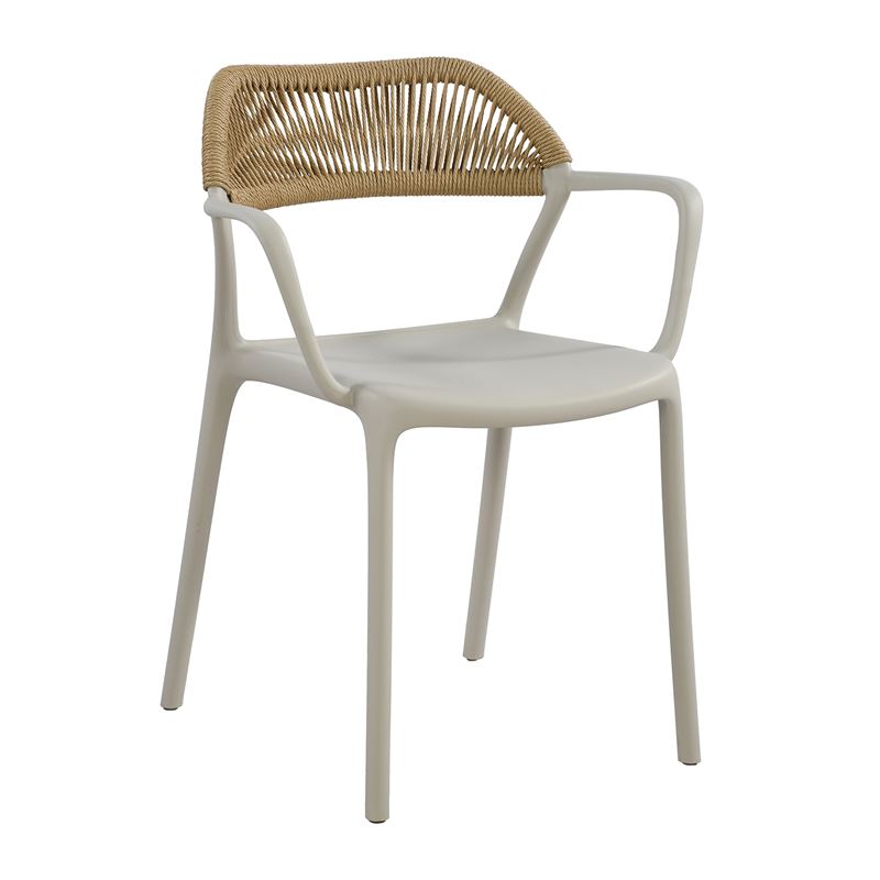 DOLLI Πολυθρόνα Στοιβαζόμενη, PP-UV Γκρι, Rope Wicker Φυσικό
