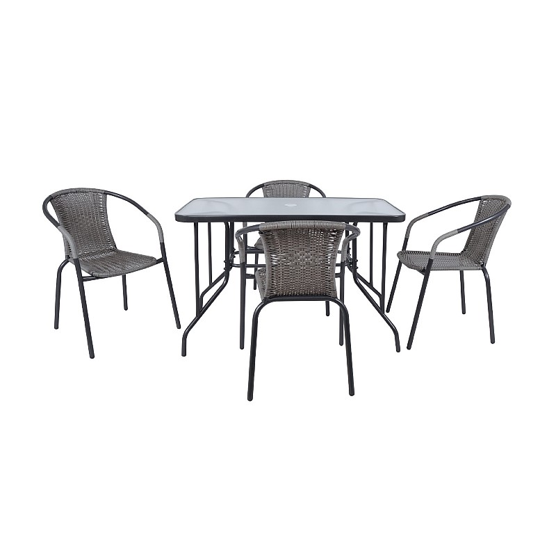 BALENO Set Τραπεζαρία Κήπου : Τραπέζι + 4 Πολυθρόνες Μέταλλο Γκρι - Wicker Mixed Grey