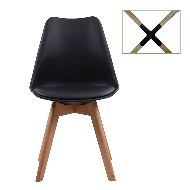 MARTIN Καρέκλα Metal Cross Ξύλο / PP Μαύρο - Μονταρισμένη Ταπετσαρία