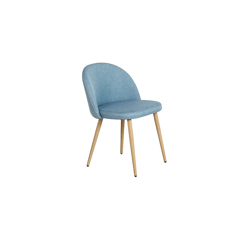 BELLA Καρέκλα Tραπεζαρίας Κουζίνας - Μέταλλο Βαφή Φυσικό Ύφασμα Light Blue