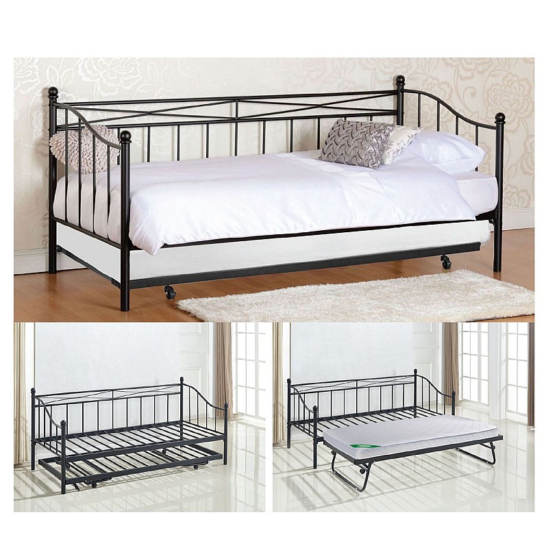 MARIN Daybed Κρεβάτι (90x190) + Βοηθητικό Κρεβάτι (85x185) Μέταλλο Βαφή Μαύρο
