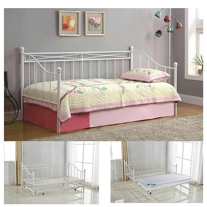 MARIN Daybed Κρεβάτι (90x190) + Βοηθητικό Κρεβάτι (85x185) Μέταλλο Βαφή Άσπρο