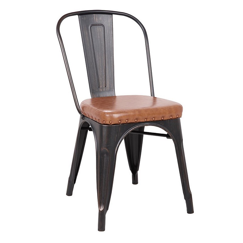 RELIX καρέκλα Steel Antique Black/Pu Κάθισμα Camel