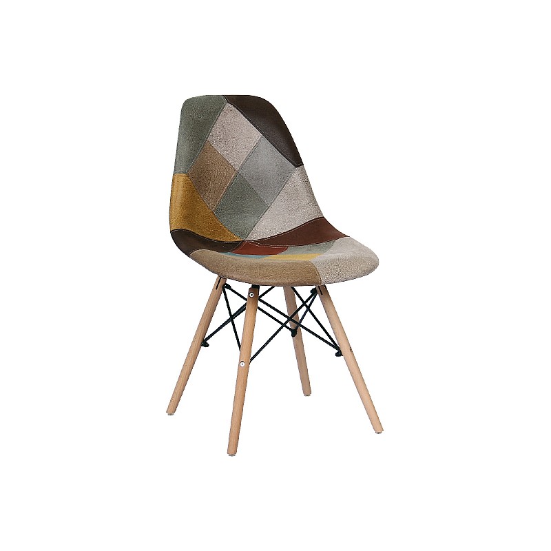 ART Wood Καρέκλα Ξύλο - PP Ύφασμα Patchwork Καφέ