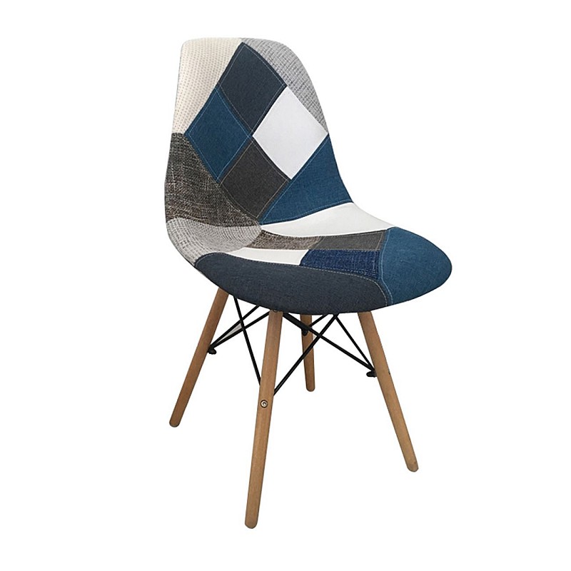 ART Wood Καρέκλα Ξύλο / PP Ύφασμα Patchwork Blue